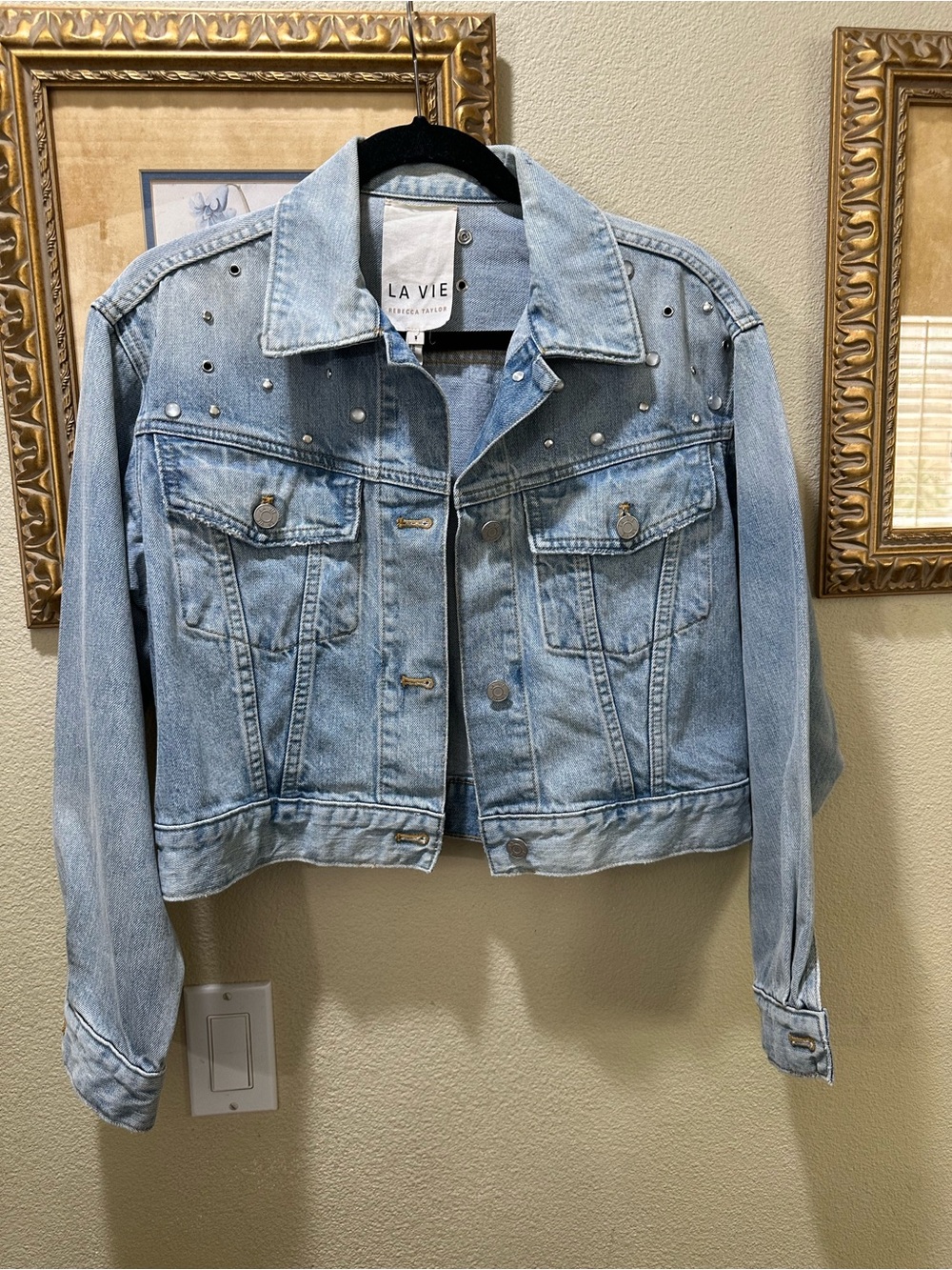 La Vie Rebecca Taylor Studded Denim Jacket Crop size S Runs big